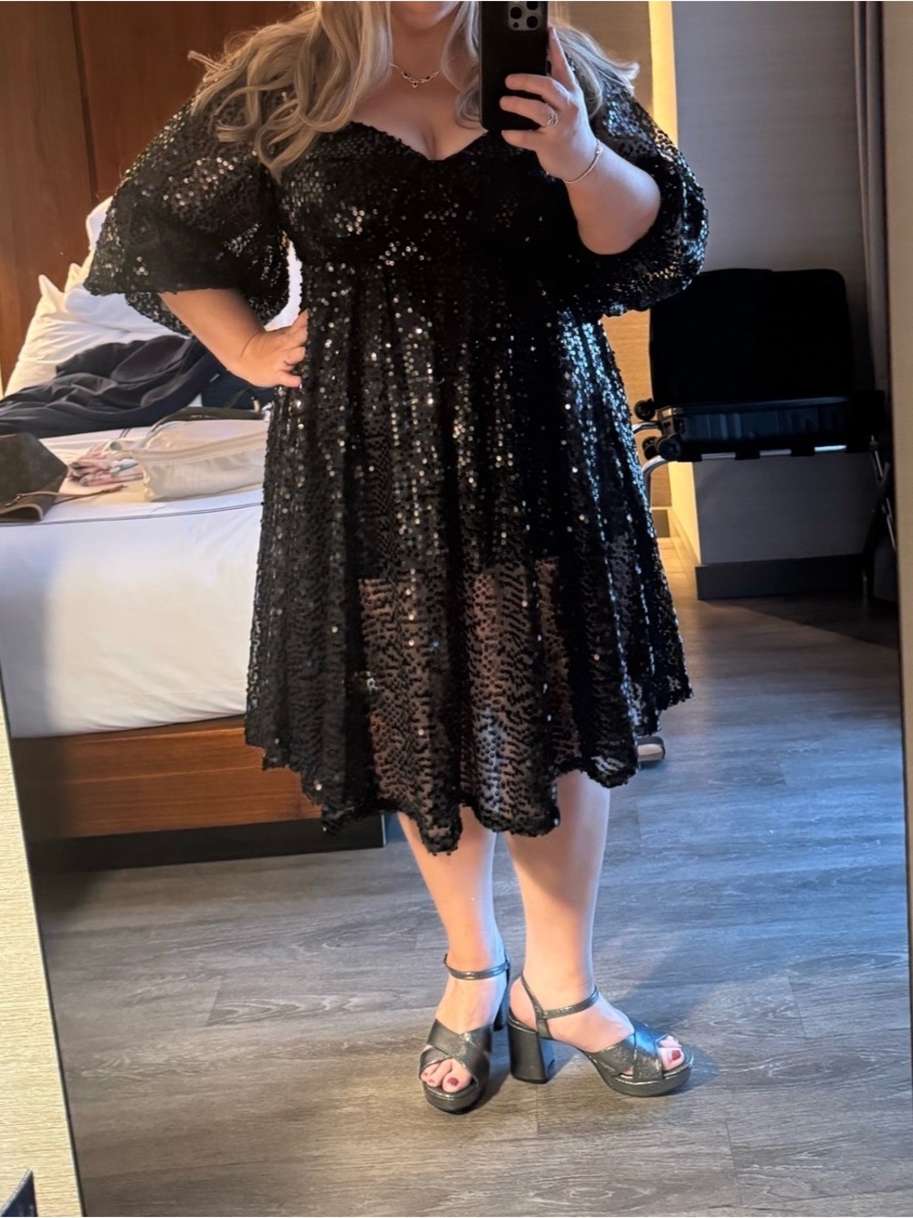 Selkie Black Sequin Midi Dress - Picture 3 of 4